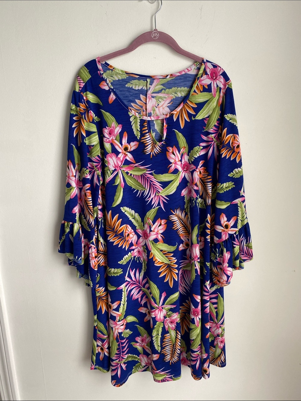 Floral Navy Midi Dress with Ruffle Sleeves